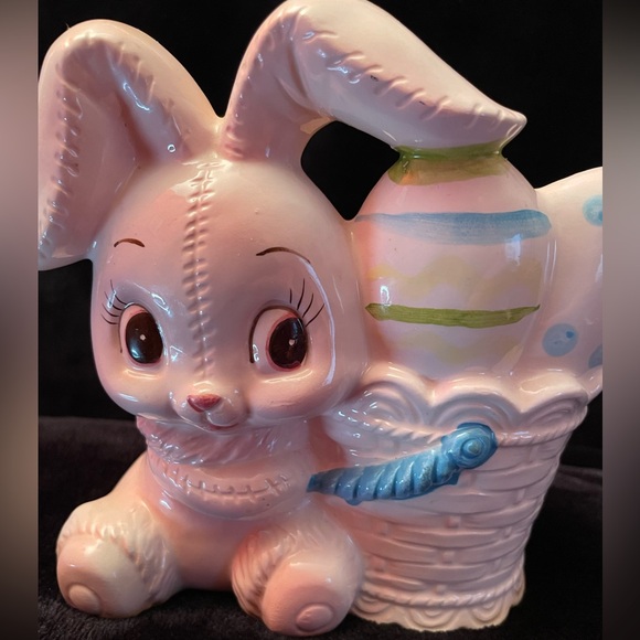 Vintage MCM Parma Anthropomorphic Bunny with Easter Basket Ceramic Planter - Picture 2 of 11